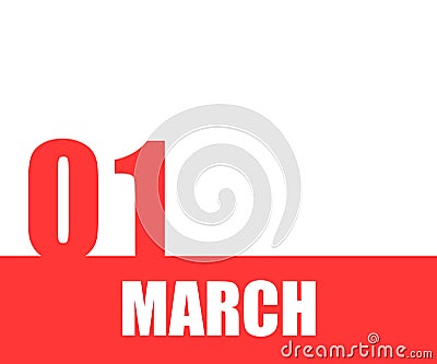 March. 01th day of month, calendar date. Red numbers and stripe with white text on isolated background Stock Photo