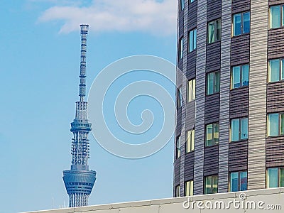 201 March 11. Tokyo Japan. Tokyo sky tree building with modern skyscraper architecture on sunny day Editorial Stock Photo