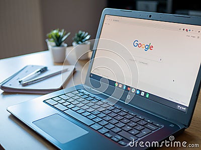 March 2020, UK: Google search engine home page of HP chromebook Editorial Stock Photo