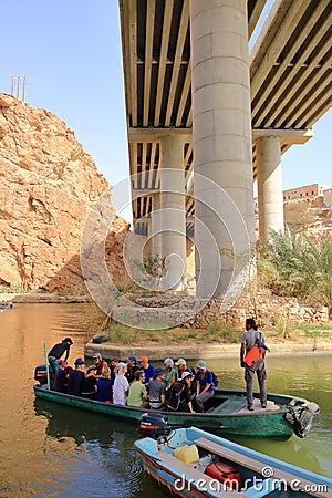 March 22 2022 - Wadi Shab, Tiwi, Oman: people enjoy the nature in the beautiful scenic canyon near Muscat in Oman Editorial Stock Photo