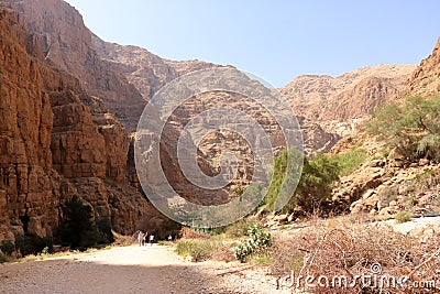 March 22 2022 - Wadi Shab, Tiwi, Oman: people enjoy the nature in the beautiful scenic canyon near Muscat in Oman Editorial Stock Photo