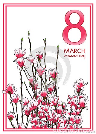 8 March Woman`s day greeting card. Vector Illustration