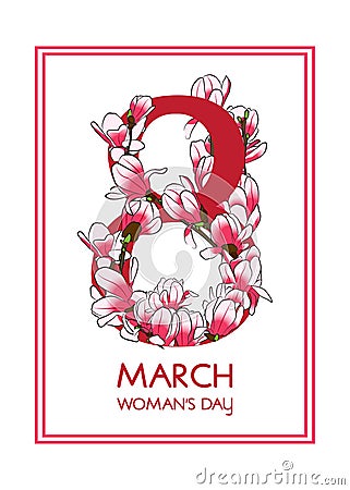 8 March Woman`s day greeting card. Vector Illustration