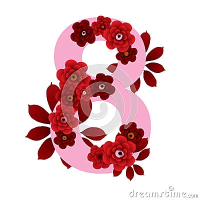 8 March Women`s Day sign. Vector Illustration