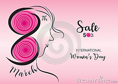 8 march. Women`s day vector template can be cuse poster, flyer, sale banner, Postcard, greeting card, brochures. hand drawn women Vector Illustration