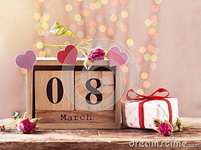 March 8, wooden calendar, happy women`s day Stock Photo