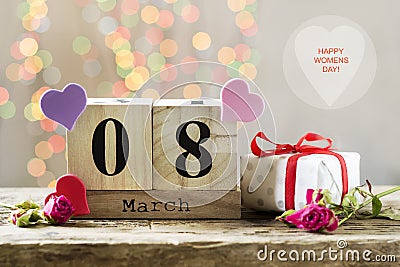 March 8, wooden calendar, happy women`s day Stock Photo