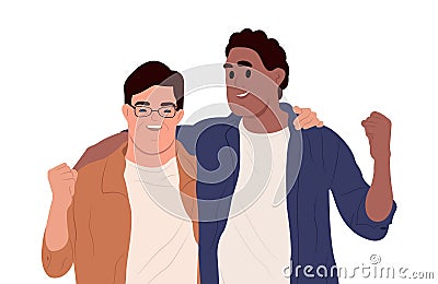 March 21 World Down Syndrome Day. A person with Down syndrome with a friend. A happy young man with Down syndrome is Stock Photo