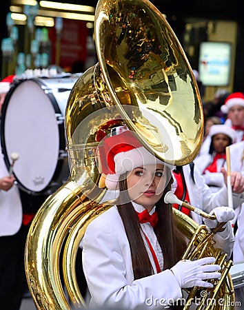 Marching Band in Chicago Thanksgiving Street Parade Editorial Stock Photo