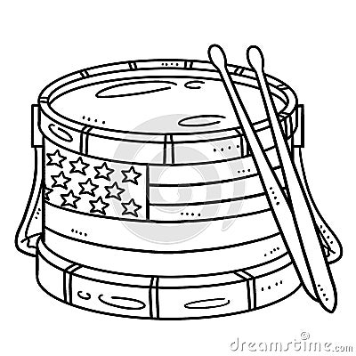 Marching Drum Isolated Coloring Page for Kids Vector Illustration