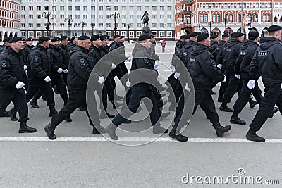 Marching squad of rapid reaction of the Russian police Editorial Stock Photo