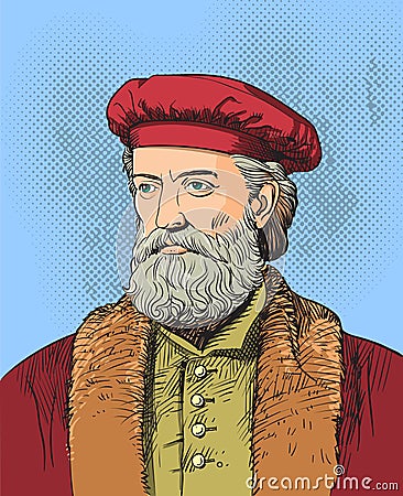 Marco Polo portrait in line art illustration Vector Illustration