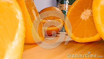 Marco view of oranges fruits. Close up flesh citrus orange. Stock Photo