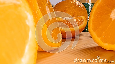 Marco view of oranges fruits. Close up flesh citrus orange. Stock Photo