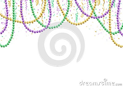 Mardi Gras background template, festive banner, colorful beads and confetti, vector illustration Vector Illustration