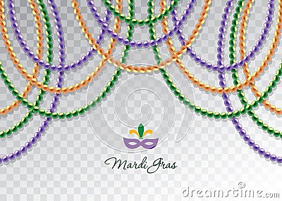 Mardi Gras beads garlands horizontal decorative template. Fat tuesday carnival. Vector Vector Illustration