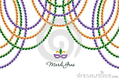 Mardi Gras beads garlands horizontal decorative template isolated on white. Fat tuesday carnival. Vector Vector Illustration