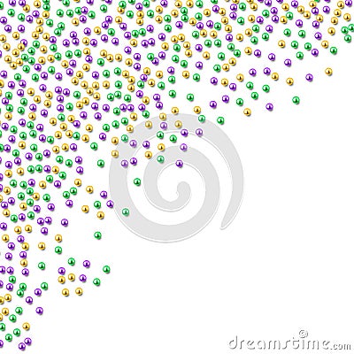 Mardi Gras beads in traditional colors, gold, purple, green, isolated on white, decorative background template, vector Vector Illustration