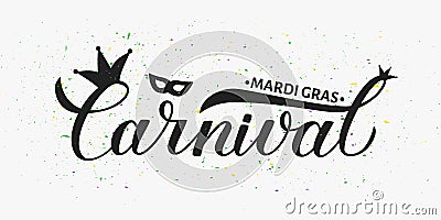 Mardi Gras calligraphy hand lettering with colorful spots. Traditional carnival in New Orleans. Fat or Shrove Tuesday sign Vector Illustration