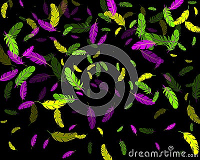 Mardi Gras carnival flying feather background. Vector Illustration