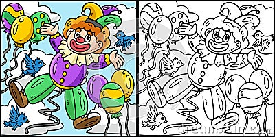 Mardi Gras Clown Balloon Coloring Illustration Vector Illustration