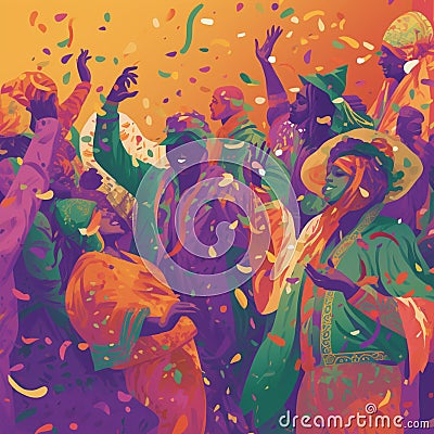 Mardi Gras: Colorful Masks and Costumes, Dancing and Celebrating in the Streets Stock Photo