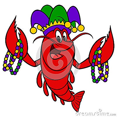 Mardi Gras Crawfish Vector Illustration