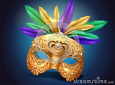 Mardi gras exquisite golden mask Vector Illustration