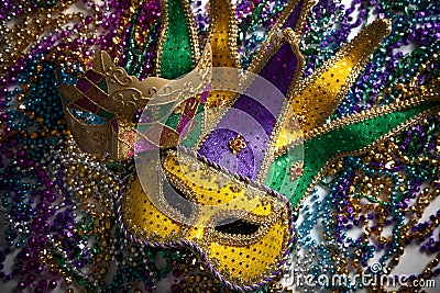 Mardi Gras Mask and Beads Stock Photo