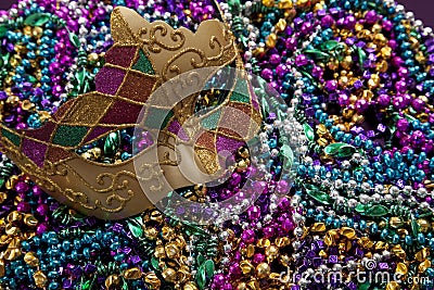 Mardi Gras Mask and Beads Stock Photo