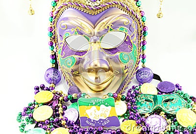Mardi Gras Mask and Beads Stock Photo