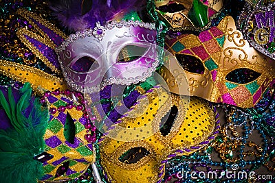 Mardi Gras Masks with beads Stock Photo