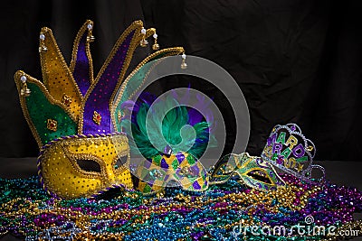 Mardi Gras Masks on dark Background Stock Photo