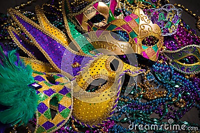 Mardi Gras Masks on dark Background Stock Photo