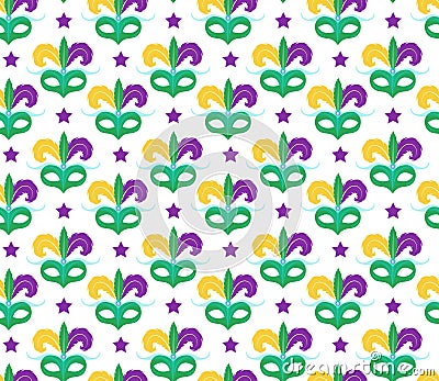 Mardi Gras seamless pattern with carnival mask. Masquerade background, texture, paper. Vector illustration. Vector Illustration