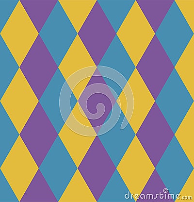 Mardi Gras seamless repeating background with green, yellow and purple diamonds. Holiday poster or placard template Vector Illustration