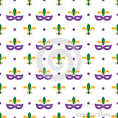 Mardi Gras traditional decorative pattern background. Fat tuesday carnival. Raster Cartoon Illustration