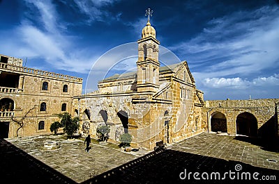 Mardin`s most touristic places and most important historical monuments are located in the purple Yakup monastery .mardin southeast Editorial Stock Photo