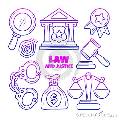 Colored Law and Justice doodle illustration Cartoon Illustration