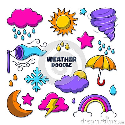 Weather doodle illustration with colored style Cartoon Illustration