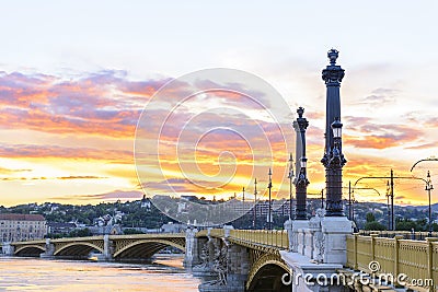 Margaret Bridge at sunset. Budapest. Hungary. Stock Photo