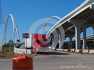 Margaret McDermott Bridge at Riverfront Exit off I-30 Editorial Stock Photo