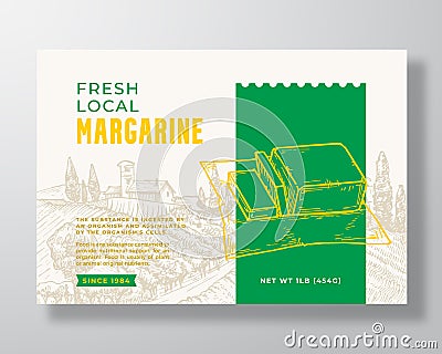 Margarine Dairy Food Label Template. Abstract Vector Packaging Design Layout. Modern Typography Banner with Hand Drawn Vector Illustration