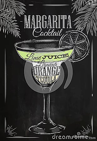 Margarita cocktail chalk Vector Illustration