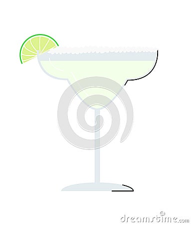 Margarita cocktail with lime juice and salt on rim Vector Illustration