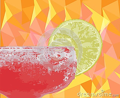 Margarita fresh drink vector watercolor. Cold ice cocktail and lime slice on blue backgrounds Vector Illustration