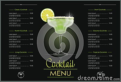 Margarita glass. Cocktail menu design. Vector Illustration