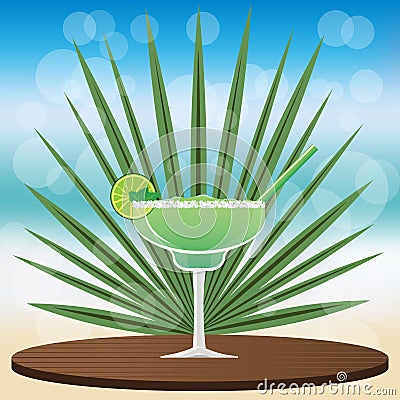 Margarita green meant cocktail wooden classic tray Vector Illustration