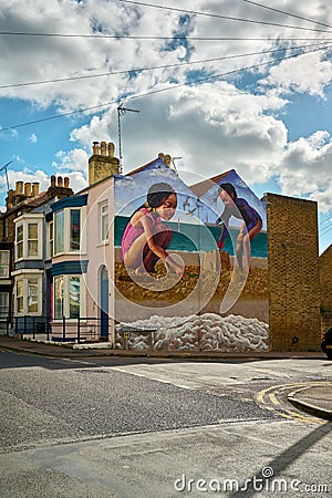 Margate, Thanet - Large scale mural by artist Dreph for the Rise Up Residency Editorial Stock Photo