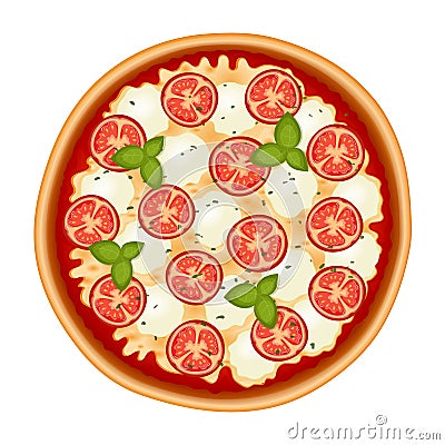 Margherita italian pizza with tomato isolated on white Vector Illustration